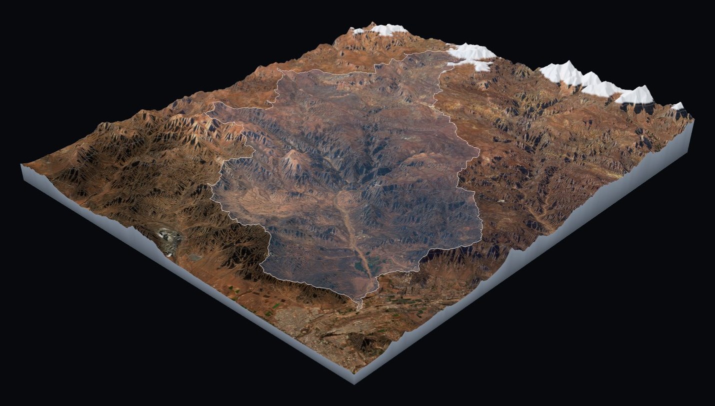 La maqueta 3D de la cuenca de la quebrada Santa Gracia, que termina en Pueblo Islón, en el valle del Elqui.